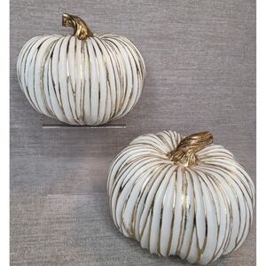 2 Robert Stanley 2014 Fall Shimmering Metallics White & Gold Pumpkins Holiday